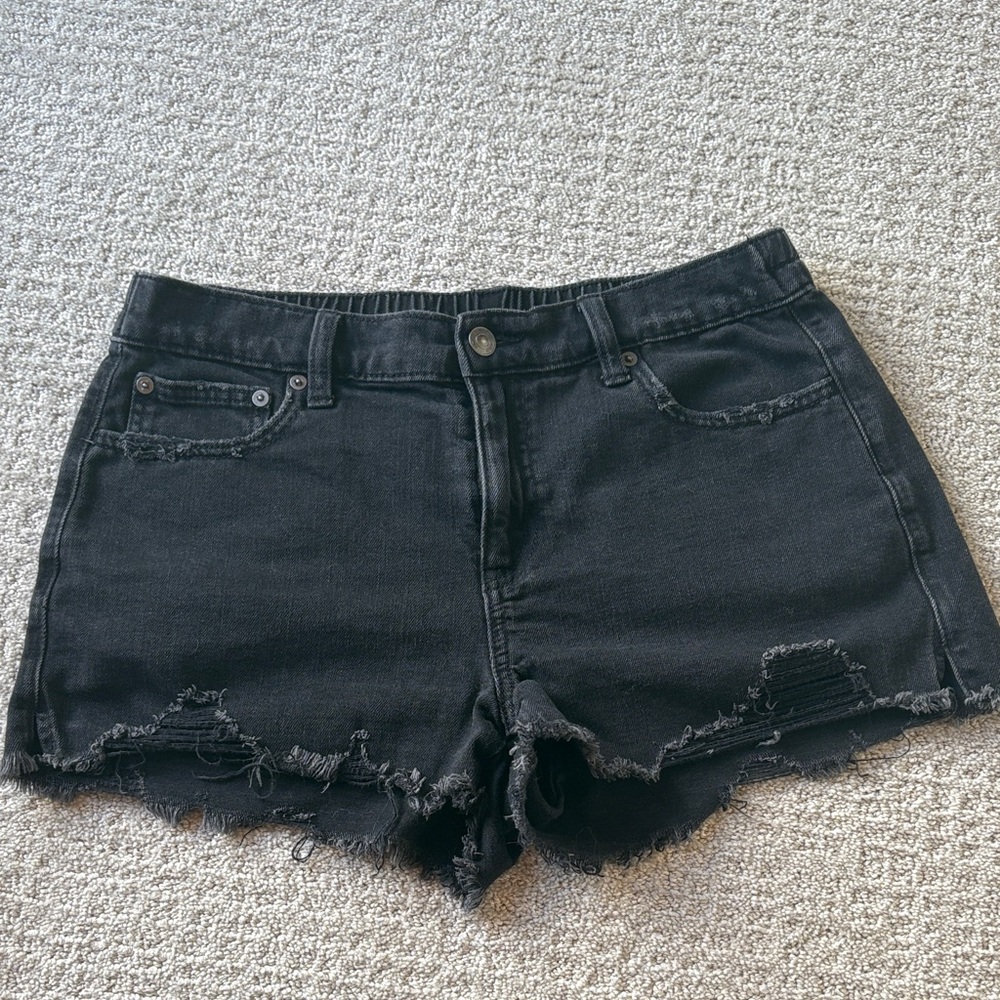 Aerie Black Frayed Jean Shorts